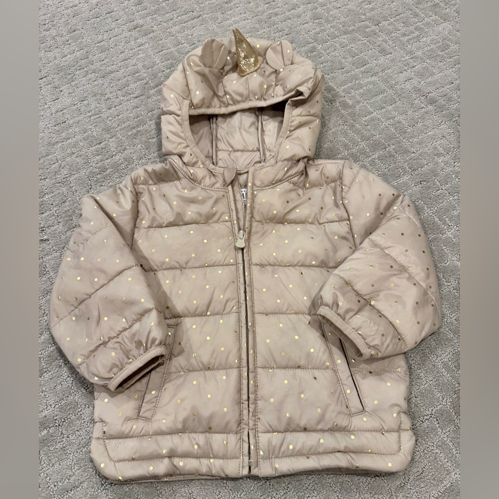 GAP Kids Light Brown Puffer Jacket with Gold Dots